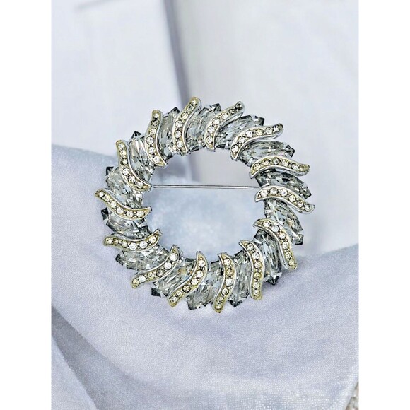 Weiss Crystal Brooch Vtg Open Circle Celestial Wreath Large Estate Jewelry Pin - Picture 10 of 10